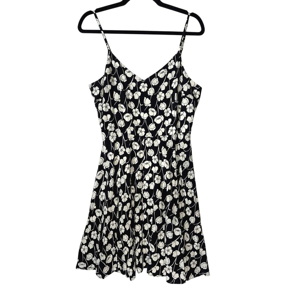 GAP Soft Cami Floral Print Mini Dress Smocked Back Black/White Large GAP